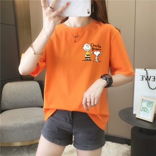 Fashion Snoopy Cartoon Print Short-sleeved T-shirt Korean Style Loose Round Neck Tee 10 Colors