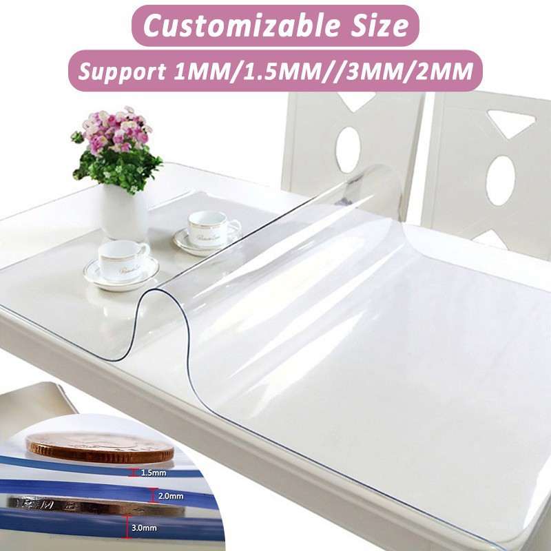 1/2/3MM Thick Transparent Tablecloth PVC Table Cloth Waterproof Clean ...