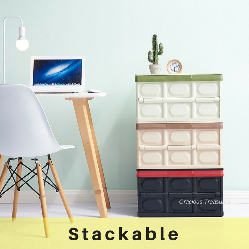 Stackable and Collapsible 56L Storage Box Foldable for Easy Storage Organizer Big Capacity 4 Trendy Colors