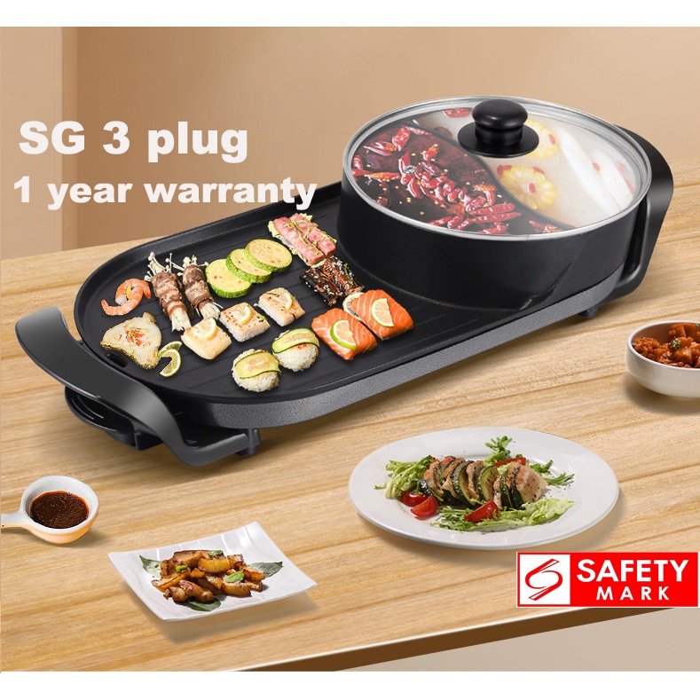 Secite Bbq Grill + Steamboat 2-in-1 Steamboat Bbq Non-stick Grill Hot 