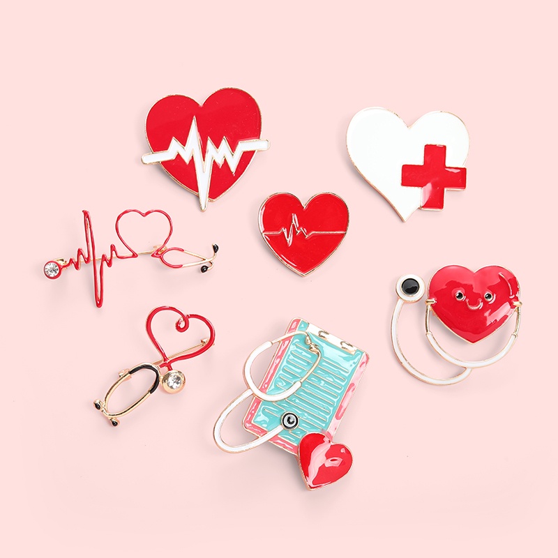 Medical Brooches Nurse Pins Stethoscope Heart Electrocardiogram Enamel Lapel Pin Badge Jewelry 