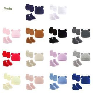 Dudu 3Pcs Cotton Baby Beanie for Newborn Baby Bonnet Gloves Socks Set Baby Hat