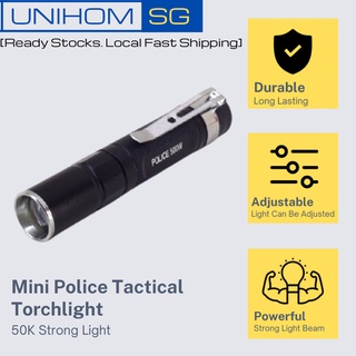 UnihomSG [ReadyStock] Japan Mini LED Police Torchlight | 50K Super Strong Light l Zoom