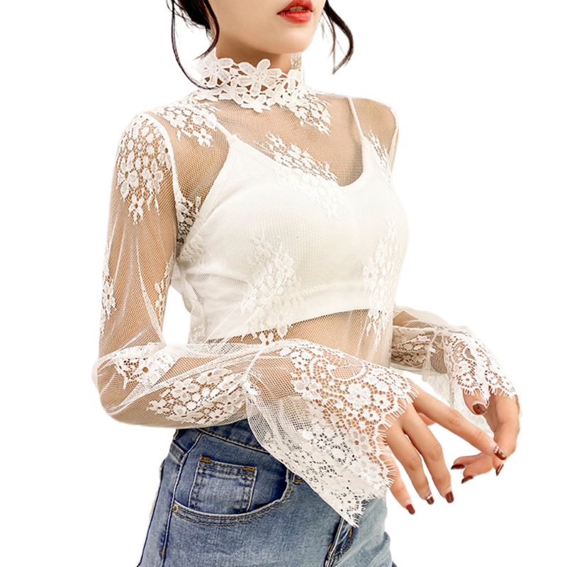 sheer floral long sleeve top