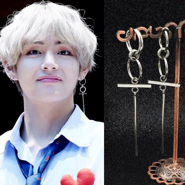 Kpop BTS V earings men Piercing Non-piercing Long Chain Stick Earstud