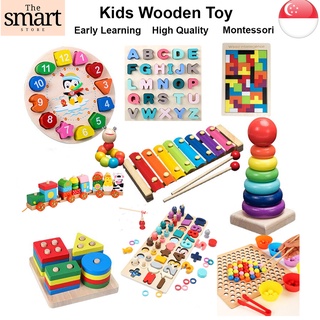 [SG SELLER]  Kids Montessori Wooden Educational Toys Building Blocks Number and Alphabet Matching