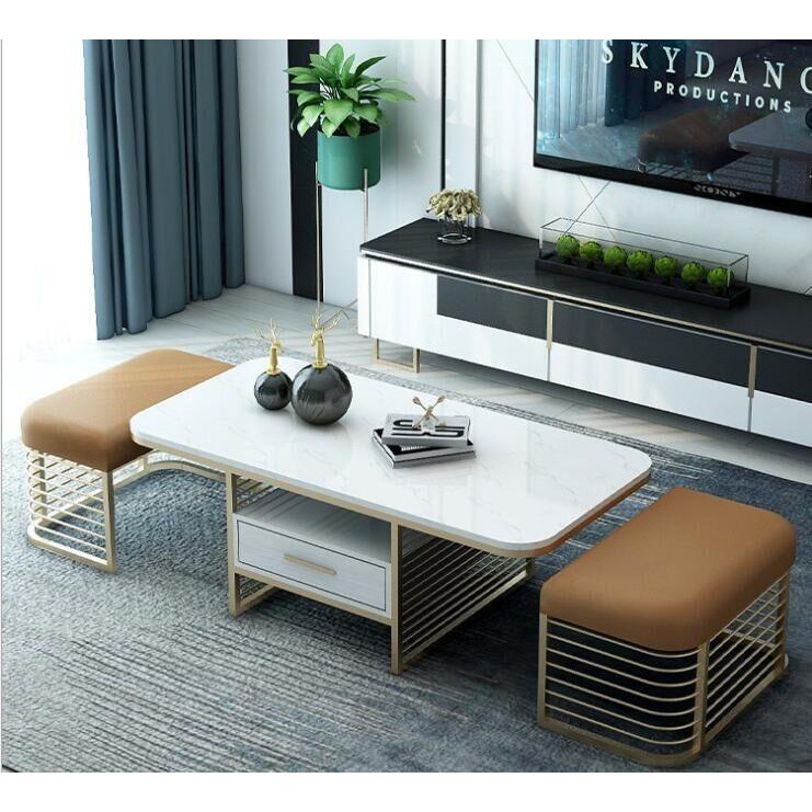 TMDT 30 Marble Coffee Table with Two Benches | Shopee ...