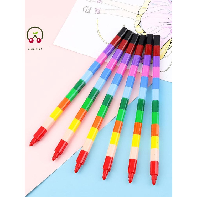 6pcs Stacking Rainbow Pencils for Kids 12 Colors Buildable Crayons Set for Office School@CY-FHL2-SHTKC9732
