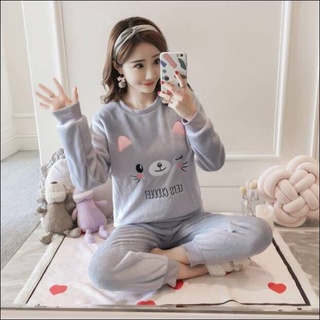 Pajamas Female Winter Coral Fleece And Lovely Woman With Thick Flannel Warm Cartoon Leisurewear Female Two Suits睡衣女冬天珊瑚绒可爱女睡衣加厚法兰绒保暖卡通家居服女两件套装10 17 Shopee Singapore