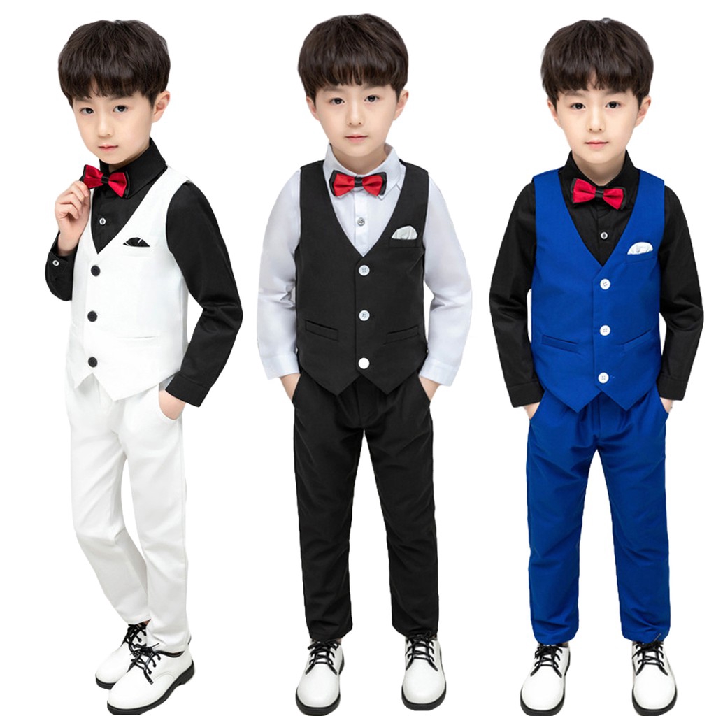 Zhuhaitf Kids Boys Stripe Shirt+Pants+Strap+Tie Sets Formal Wedding Outfits 
