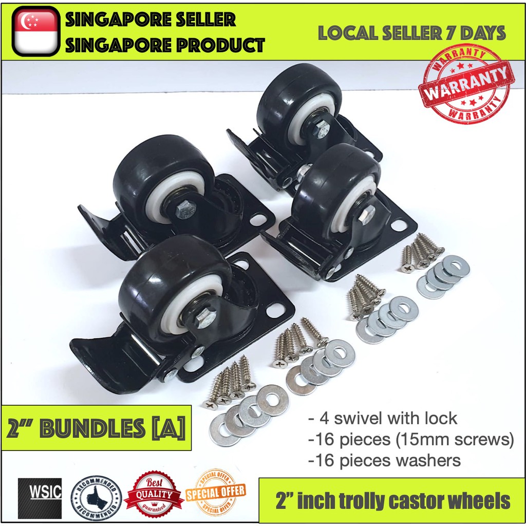 Trolley Wheels 50mm 50kg / 75mm 70kg Heavy Duty PU Swivel Castor