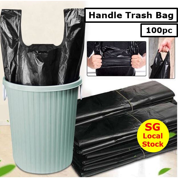 Handle Trash Bag 100pc Bundle Vest Style Rubbish Bag | Shopee Singapore