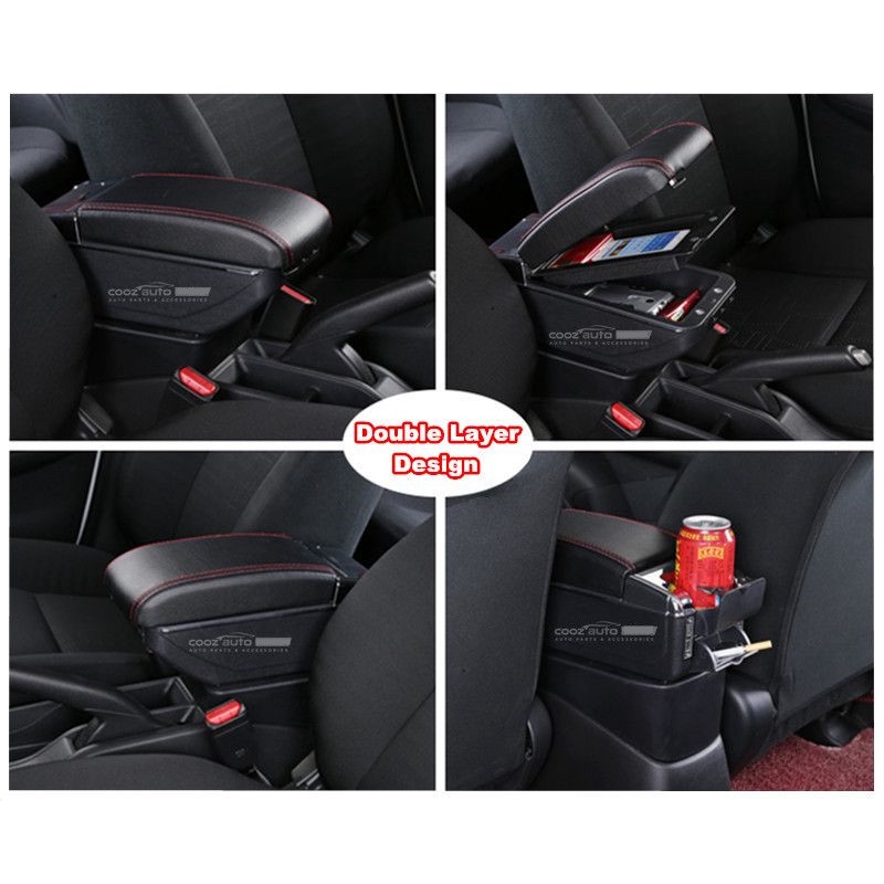 RED STITCH ARMREST COVER FITS MAZDA 6 2003-2008 BLACK REAL LEATHER