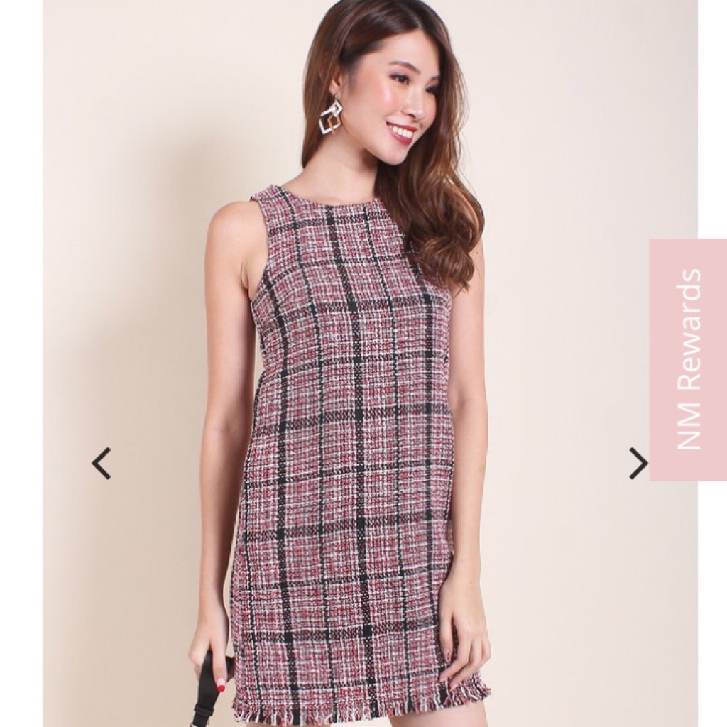 long sleeve frayed hem tweed dress