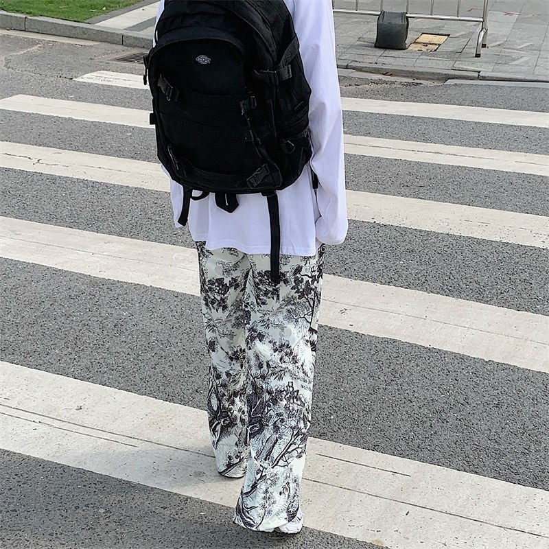 Image of ∈spring and summer new style Korean loose Chinese ink painting tie-dye printed pants women s casual all-match wide-l #8