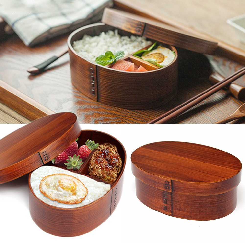 Japanese Bento Boxes Oval Wood Lunch Box Sushi Portable 