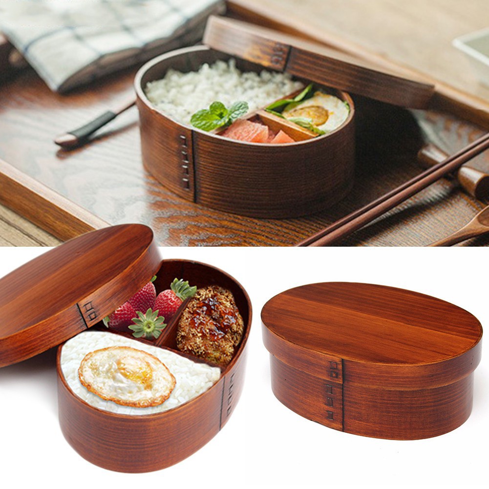 Japanese Bento Boxes Oval Wood Lunch Box Sushi Portable 