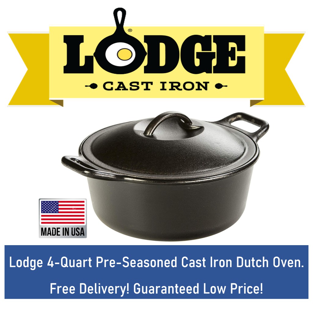 Lodge PreSeasoned, 4Quart, ProLogic Cast Iron Dutch Oven / Pan/ Pot