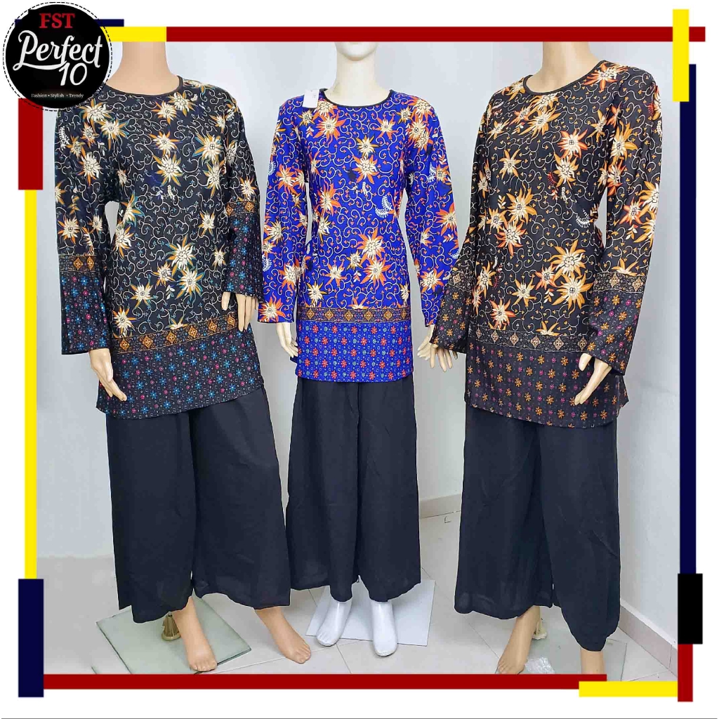 FST Muslimah S 5XL Plus Size Flora Batik Long Sleeve 