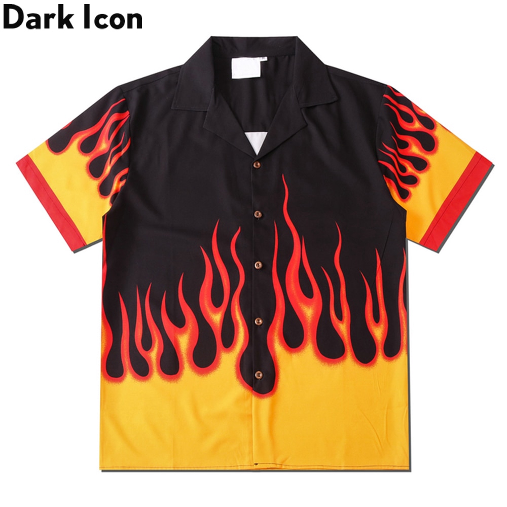 Dark Icon Flame Shirt Men Vintage Street Men's Shirt Summer Hawaiian ...