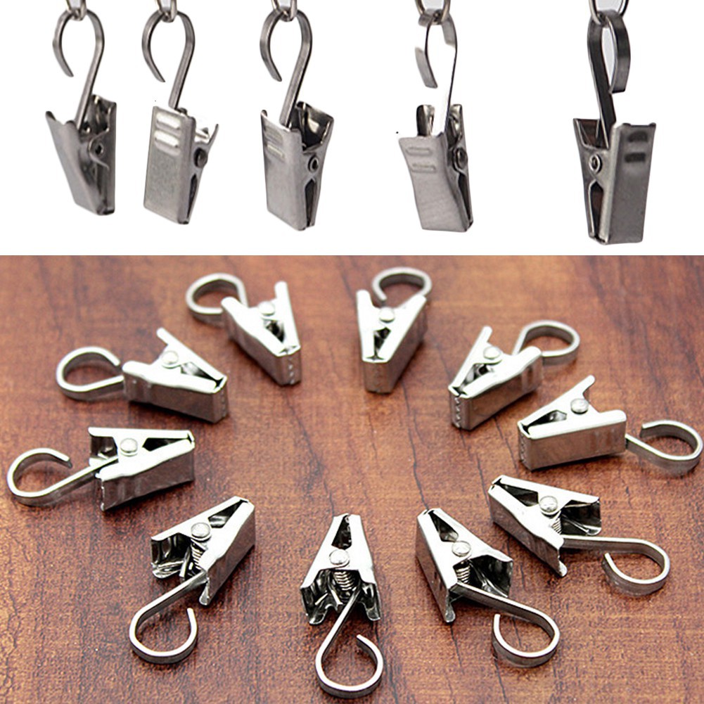 100 Hook Clips STAINLESS Sliver Metal Sprung Curtain Alligator Clips ...