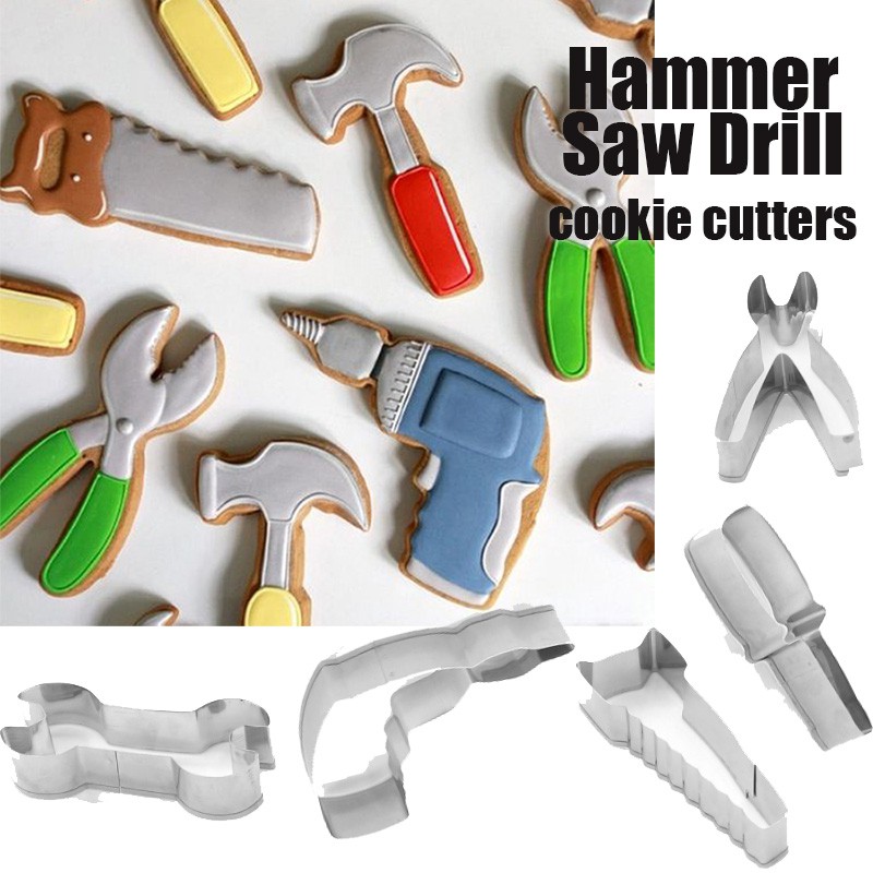Set of 4 Hand Tools cookie cutters Hammer Saw Wrench Pliers Spanner father gift