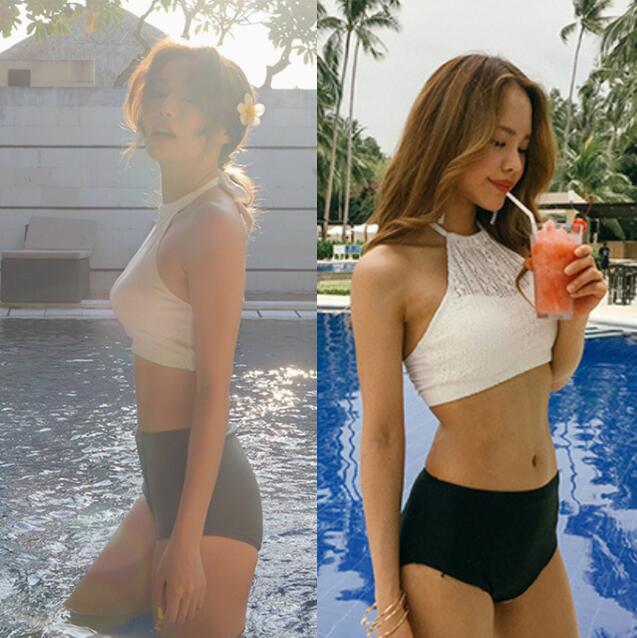 Bikini 2 Pieces Of Swimsuit High Waist Big Chest High Collar High Waist Shopee Singapore