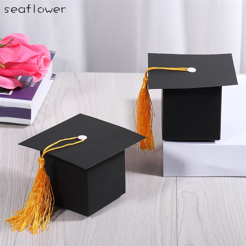 10x Graduation Doctor Cap Candy Cookie Box Paper Gift Case Creative Packaging 