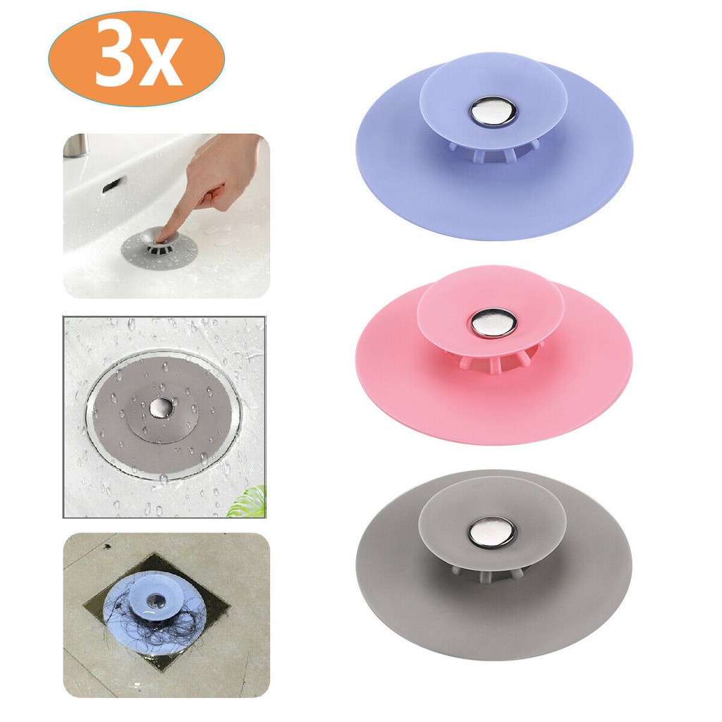 3 Rubber Drain Plug Kitchen Bathroom Tub Laundry Basin Sink Water Stopper Filter