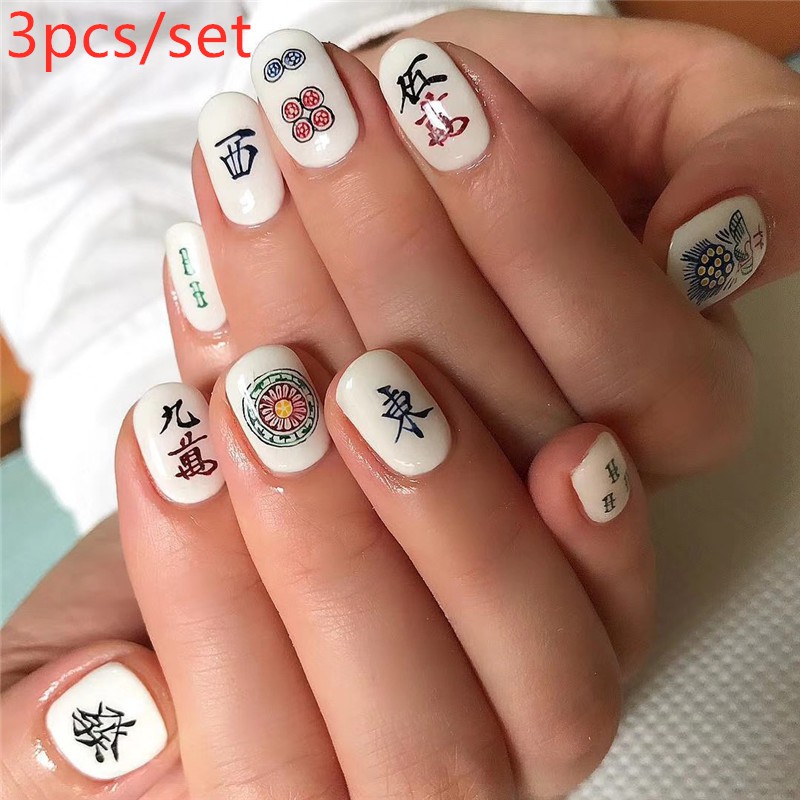 3pcs Set Chinese New Year Funny Nail Sticker Mahjong Nail Art