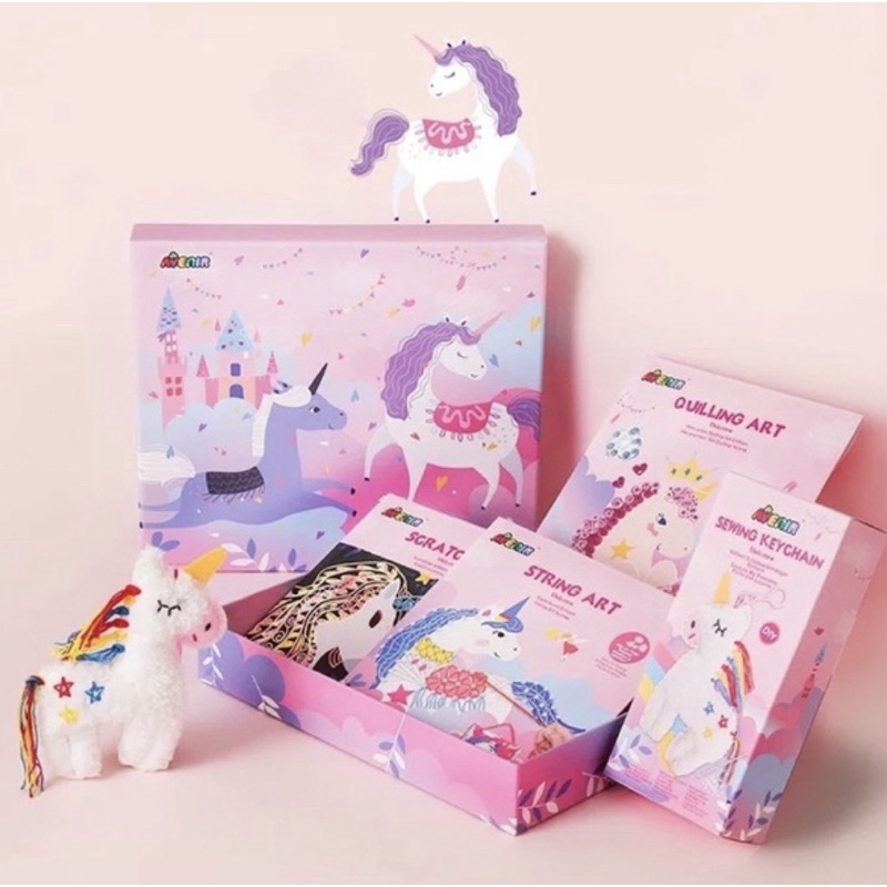 kid’s DIY art kit 4 in 1 DIY sets unicorn sewing keychain string art