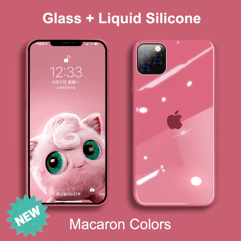 Iphone 12 Pro Max Case Tempered Glass Liquid Silicone Macaron Colors Cover For Iphone 12 11 Pro Max Shopee Singapore