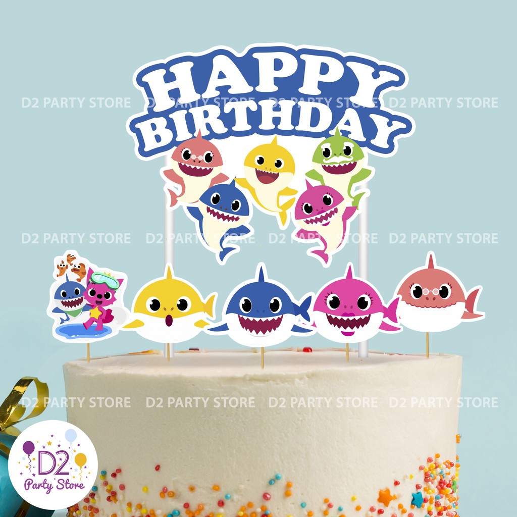 Baby Shark Happy Birthday Cake Topper Cute Can Request Name Shopee Singapore