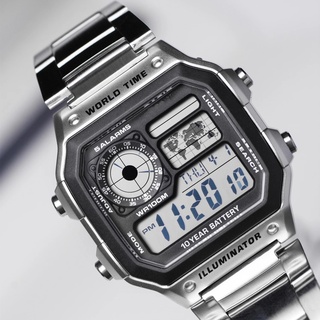 Men Watches Waterproof LCD Colorful Cold Light Watch Stainless Steel Digital Watch 5 Alarm Clock World Time Fashion Watches