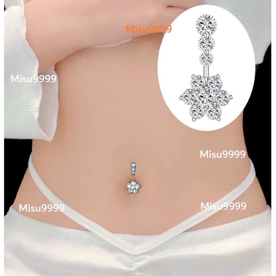 Titanium Navel Piercings Studded With 3 Stone Buttons Shopee Singapore