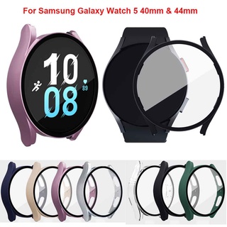 PC Hard Case+Tempered Glass For Samsung Galaxy Watch 5 44mm 40mm Protective Cases Full Screen Protector Cover Bumper Shell