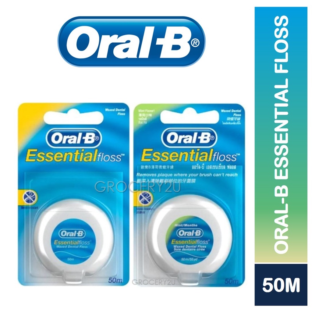 Oral B Dental Floss Essential Floss Mint Waxed & Original Unwaxed, 50m ...