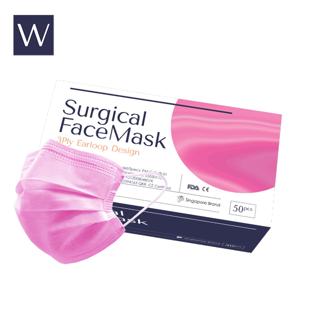 (Pink) Wistech 3 Ply Surgical Face Mask, 50 pieces, HSA Notified