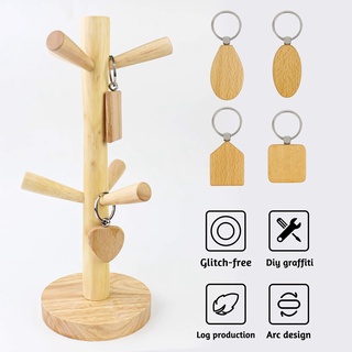 18PCS Blank Wooden Keychain DIY Wood Keychains Key Tags Gifts Key Ring DIY Key Decoration Supplies #6