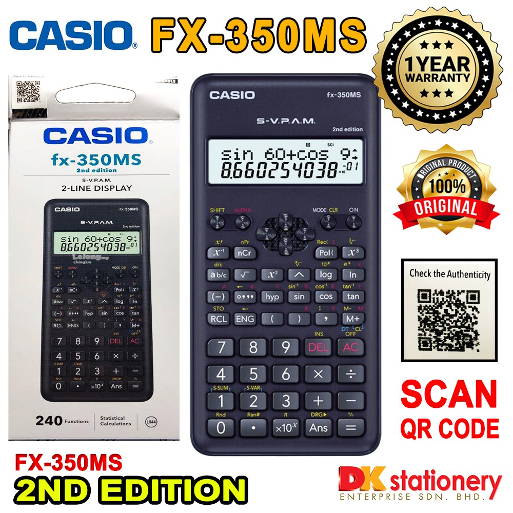 Casio Fx 350ms 2nd Edition Calculator 100 Orignal Shopee Singapore
