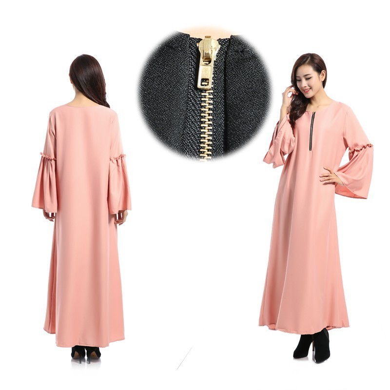 Muslimah Jubah Lily Zip Depan Tangan Getah Dress Long Sleeve Shopee Singapore