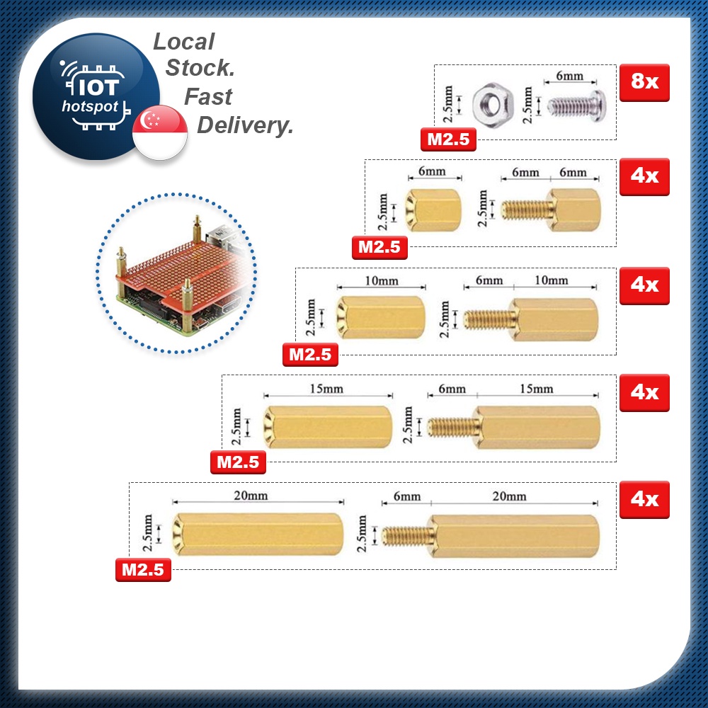 Standoff Spacer M2.5 Brass Raspberry Pi Jetson Nano PCB Shopee Singapore