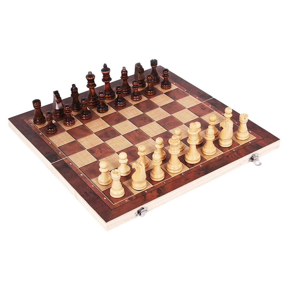 3 in 1 Chess Set Chess Checkers Backgammon Folding Wooden Chess Board 17x17inch 