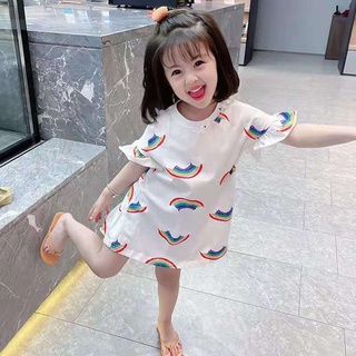 Cute Girls T-shirt Dress Summer Baby Girl Korean Version Rainbow Pattern Dress Children's Mid-length Dress #6