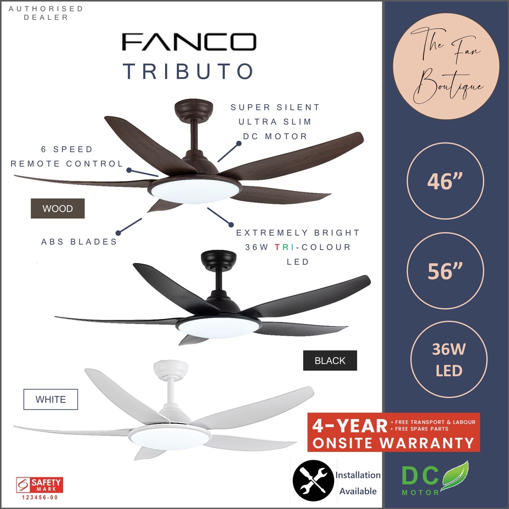 New Launch FANCO TRIBUTO 46" 56" DC Motor Ceiling Fan with 36W