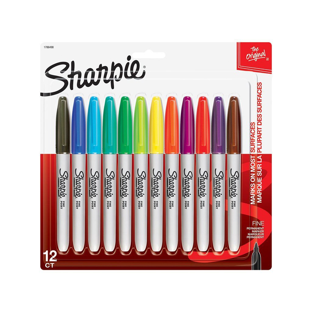 Sharpie Permanent Markers, Fine Point, Assorted Colors (12 pcs