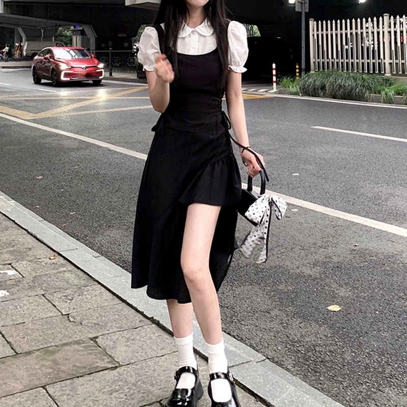 Black Gothic Y2k Midi Dress Women Elegant One Piece Dress Korean Vintage Beach Party Dresses Summer 21 Ladies Kawaii Clothes Shopee Singapore