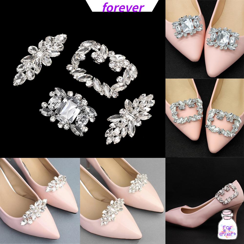 Image of FOREVER Rhinestone Shiny Decorative Clips High Heel Charm Buckle Shoe Clip Women Wedding Square Clamp Bride Shoe Decorations #0