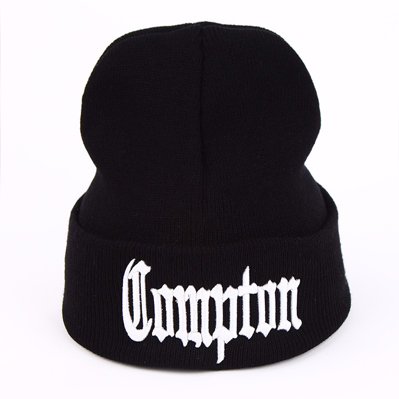 Compton Embroidery Knitted Beanie Winter Warm Skull Cap Hip Hop Street Fashion Cuffed Beanie Hat For