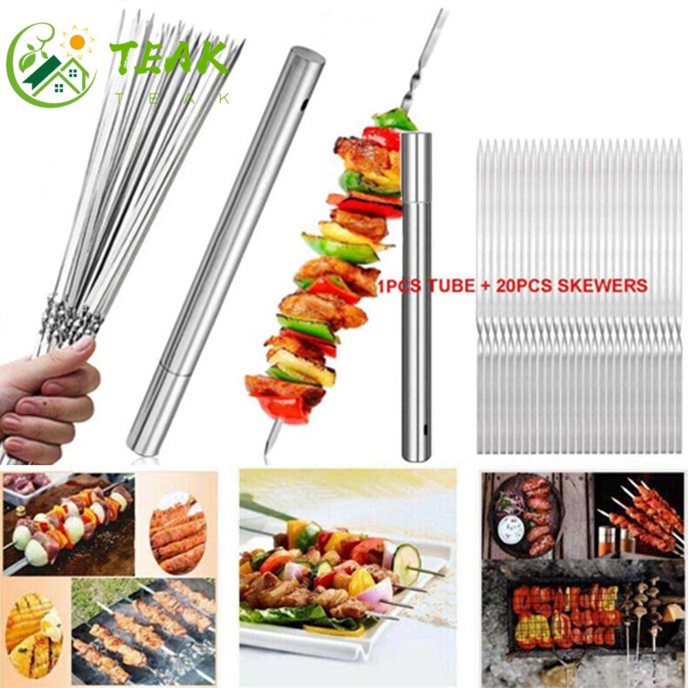 BBQ Skewers Barbecue Grill Needle Kebab Sticks Stainless Steel Flat Metal 5-100X 